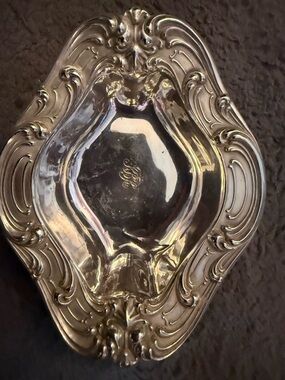 Ornate Sterling Silver Decorative Dish with Monogram 78.1 grams